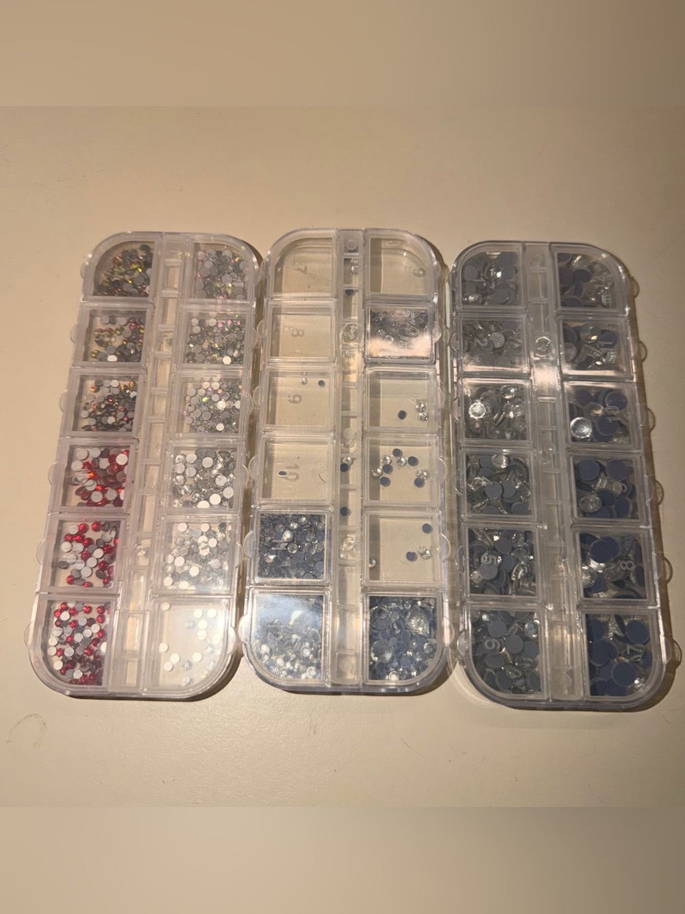 Accessorize Clear Rhinestone & Sequin Organizer Trio - Red, Silver, Blue